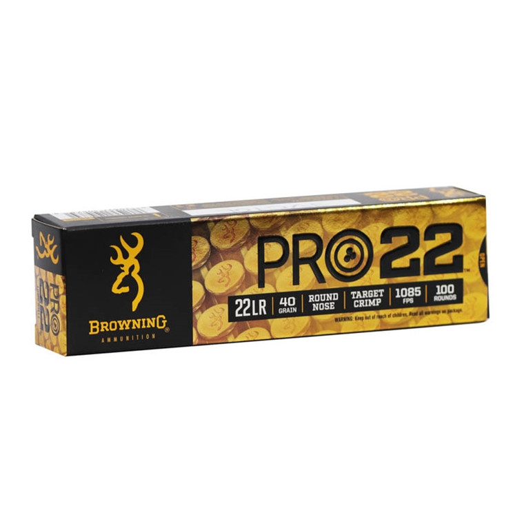 Browning Pro 1,085 fps 22 Long Rifle 40 Grain Lead Round Nose Target Crimp Rimfire Ammunition