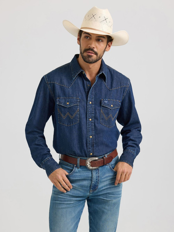 Denim Long Sleeve Shirt in Dark Denim by Wrangler