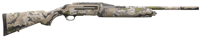 "Close-up of Browning Silver Rifled Deer 20ga shotgun featuring a 22-inch rifled barrel, 3-inch chamber, and full OVIX Camo finish, designed for deer hunting with a cantilever optics mount and textured composite stock for enhanced performance.