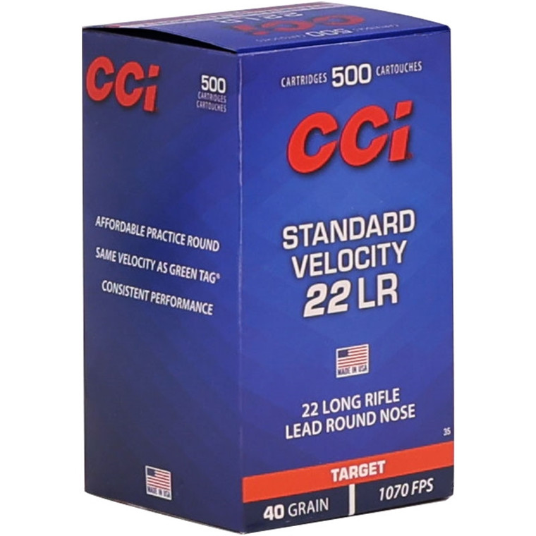 CCI Standard Velocity Target 1,070 fps 22 Long Rifle 40 Grain Lead Round Nose Rimfire Ammunition
