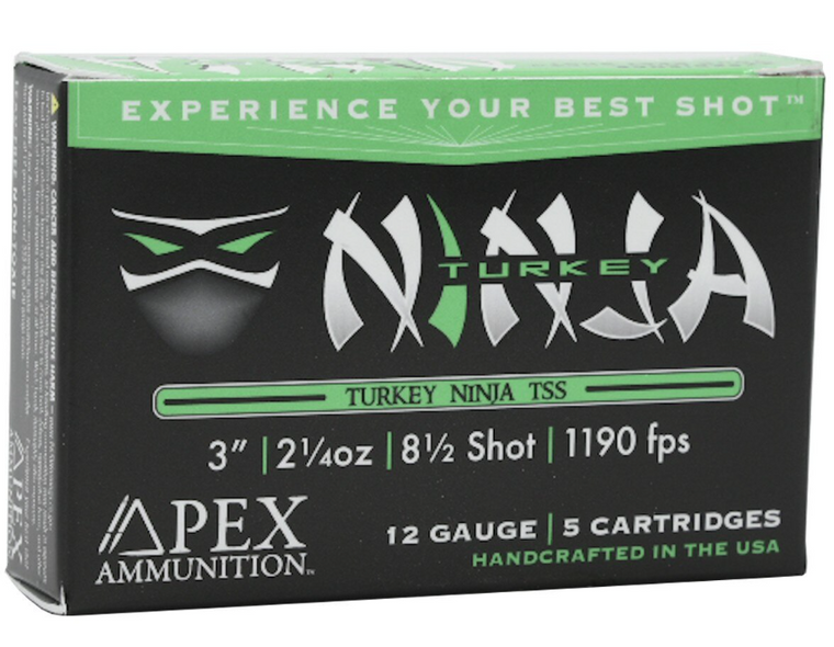 Apex Turkey Ninja TSS 12ga 3" 2-1/4oz #8.5 Shot Turkey Hunting Shotgun Ammunition Apex Turkey Ninja TSS 12ga 3" 2-1/4oz #8.5 Shot Turkey Hunting Shotgun Ammunition