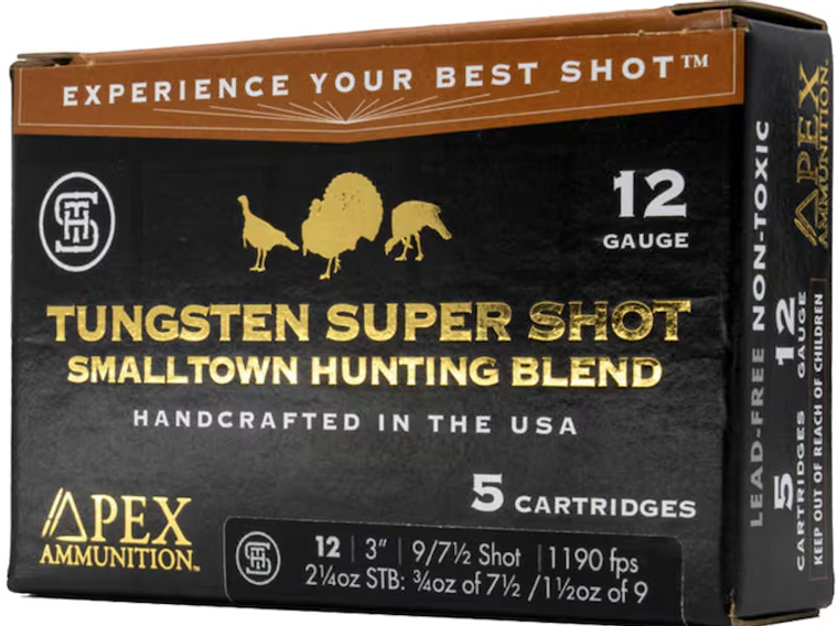 Apex Smalltown Hunting Blend TSS 12ga 3" 2-1/4oz #7.5 and #9 Blended Shot Turkey Hunting Shotgun Ammunition Apex Smalltown Hunting Blend TSS 12ga 3" 2-1/4oz #7.5 and #9 Blended Shot Turkey Hunting Shotgun Ammunition