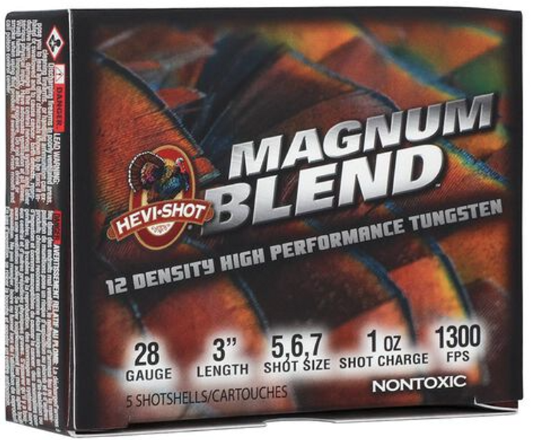 Hevi-Shot Magnum Blend 1300fps 28ga 3" 1oz #5,6,7 Tungsten Shot Turkey Hunting Shotgun Ammunition Hevi-Shot Magnum Blend 1300fps 28ga 3" 1oz #5,6,7 Tungsten Shot Turkey Hunting Shotgun Ammunition