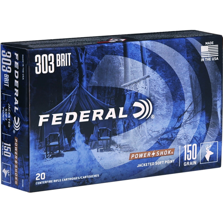 Federal Power Shok 2,690 fps 303 British 150 Grain Jacketed Soft Point Rifle Ammunition