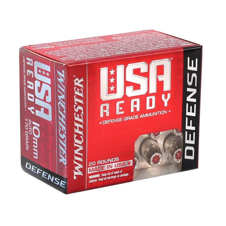 Winchester USA Ready 1,250 fps 10mm Auto 170 Grain Hex Vent Hollow Point Handgun Ammunition