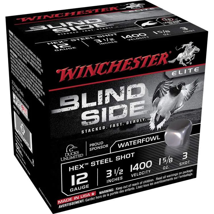 Winchester Blind Side 12ga 3-1/2" 1400fps 1-5/8oz #3 Hex-Steel Shot Shotgun Ammunition