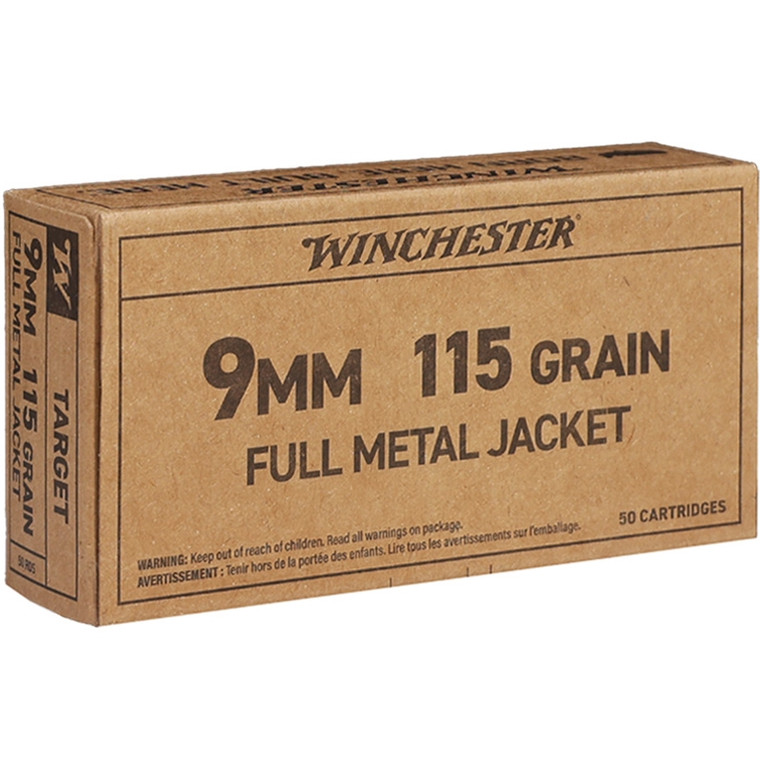 Winchester Service Grade 1,315 fps 9mm Luger 115 Full Metal Jacket Flat Nose Handgun Ammunition