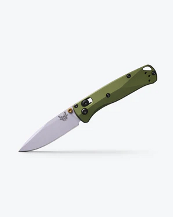 Mini Bugout Axis Drop Point Blade Folding Knife in Woodland Green by Benchmade