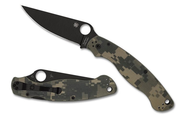 Military 2 Digital Camo G-10 Black Blade Plainedge by Spyderco