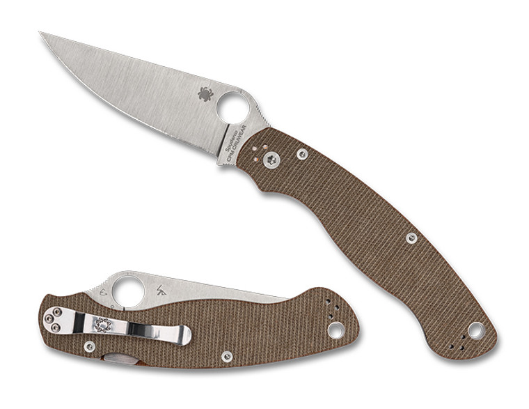 Military 2 Brown Canvas Micarta CPM Cru Wear by Spyderco