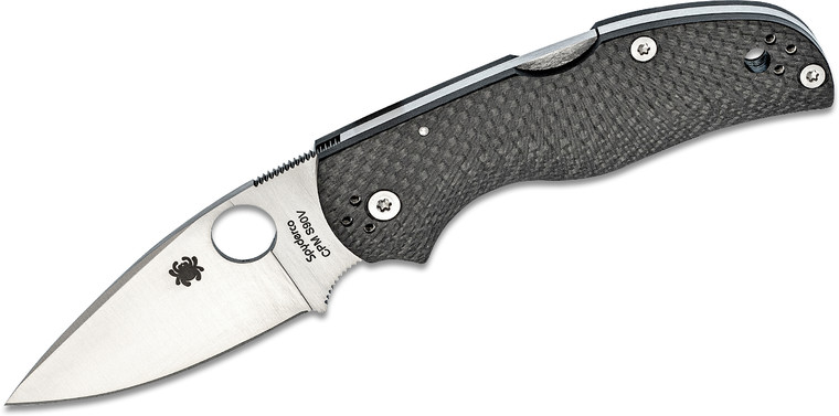 2.95 Inch Satin Plain Blade Folding Knife with Fluted Carbon Fiber Handle by Spyderco