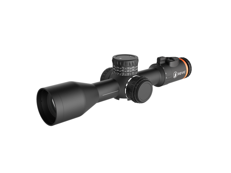 Revic Radikl 4-25x50mm Smart Rifle Scope with ED glass, Revic ballistic solver, and 4-25x magnification on a hunting rifle for long-range precision.