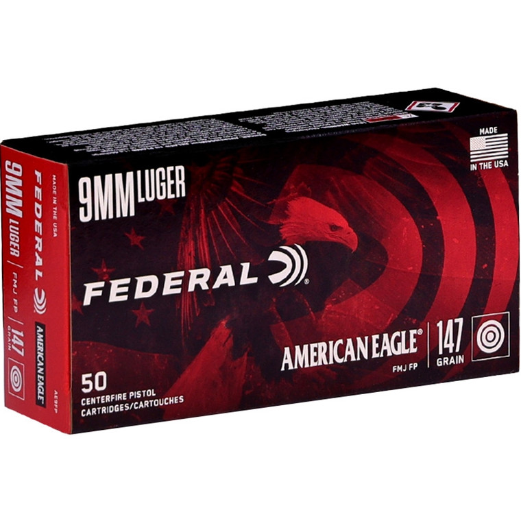 Federal American Eagle 1,000 fps 9mm Luger 147 Grain Full Metal Jacket Handgun Ammunition