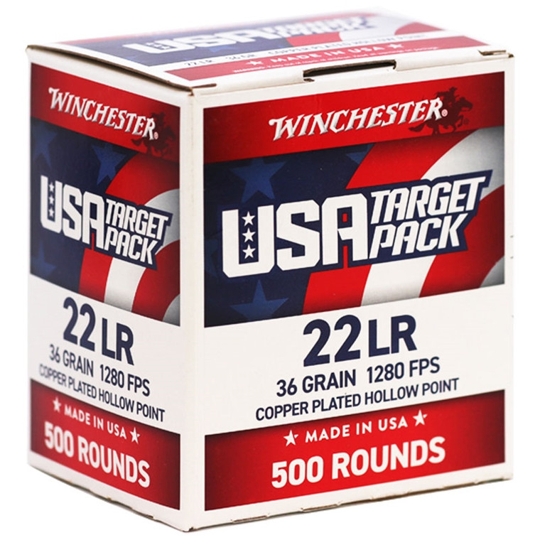Winchester USA Target Pack 1,280 fps 22 Long Rifle 36 Grain Copper Plated Hollow Point Rimfire Ammunition