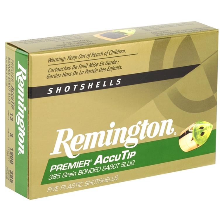 Remington Premier AccuTip 1,900 fps 12 Gauge 3" 385 Grain Bonded Sabot Slug Shot Shotgun Ammunition