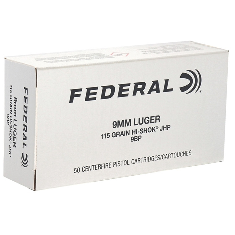 Federal Classic 1,160 fps 9mm Luger 115 Grain Hi Shok Jacketed Hollow Point Handgun Ammunition