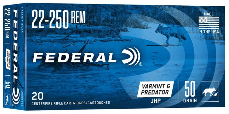 Federal AE 22-250 Rem 50gr Varmint & Predator JHP Rifle Ammunition