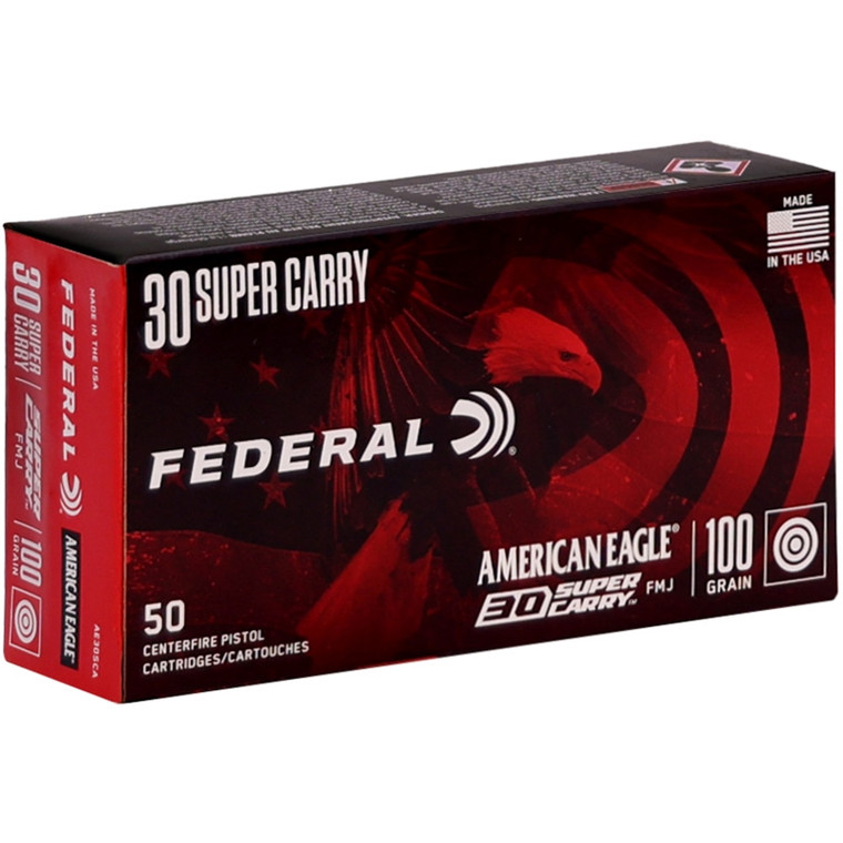 Federal American Eagle 1,250 fps 30 Super Carry 100 Grain Full Metal Jacket Handgun Ammunition