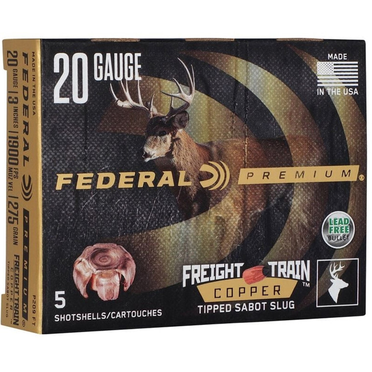 Federal Premium Freight Train 1,900 fps 20 Gauge 3" 275 Grain 5/8 oz Copper Sabot Slug Shotgun Ammunition