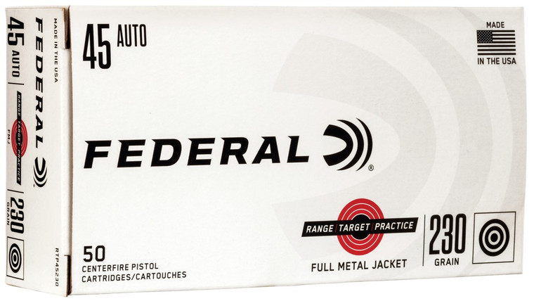 Federal Range & Target 830 fps 45 ACP 230 Grain Full Metal Jacket Target Handgun Ammunition