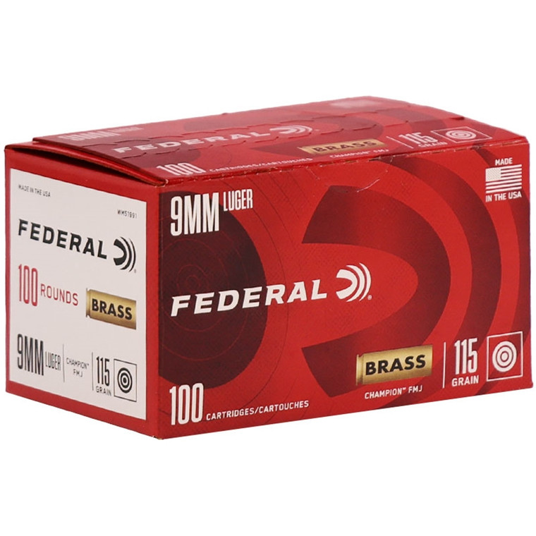 Federal Champion 1,125 fps 9mm Luger 115 Grain Full Metal Jacket Handgun Ammunition