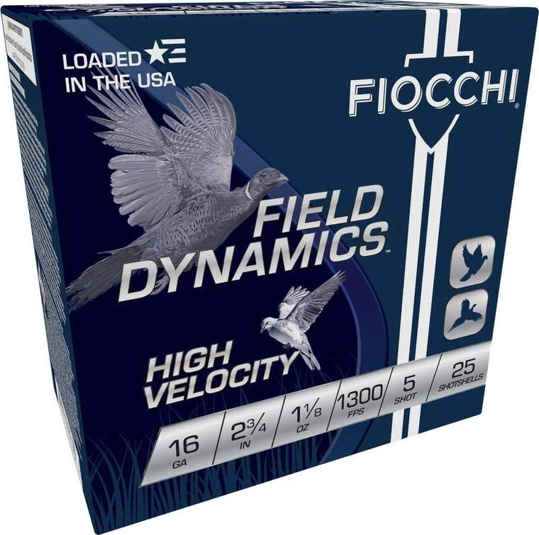 Fiocchi Field Dynamics High Velocity 1300fps 16 Gauge 2-3/4" 1-1/8oz #5 Lead shot Shotgun Ammunition