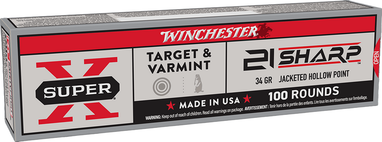 Winchester Super X 1,500 fps 21 Sharp 34 Grain Jacketed Hollow Point Rimfire Ammunition