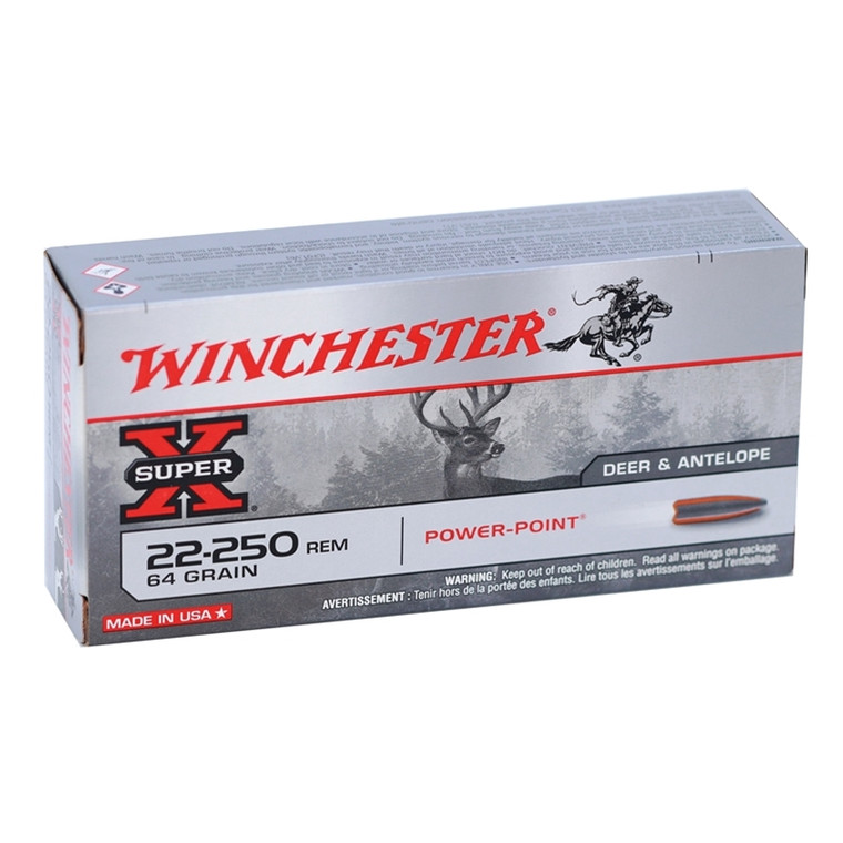 Winchester Super X 3,500 fps 22-250 Remington 64 Grain Power Point Rifle Ammunition