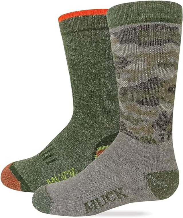 2 Pair of Youth Boy's Heavyweight Merino Wool Olive Camo Socks by Muck Boot 2 Pair of Youth Boy's Heavyweight Merino Wool Olive Camo Socks by Muck Boot