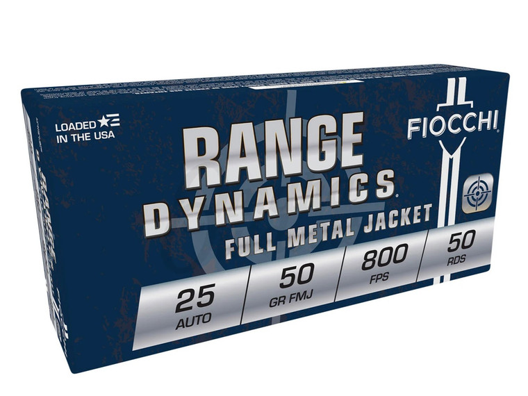 Fiocchi .25 Armor-Piercing Range Dynamics, 50 Grain Full Metal Jacket, Pistol Ammunition - Box