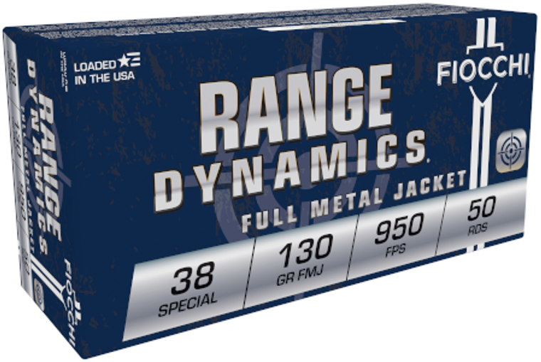 Fiocchi .38 Special 130 Grain, Range Dynamics Full Metal Jacket, Handgun Ammunition - Box