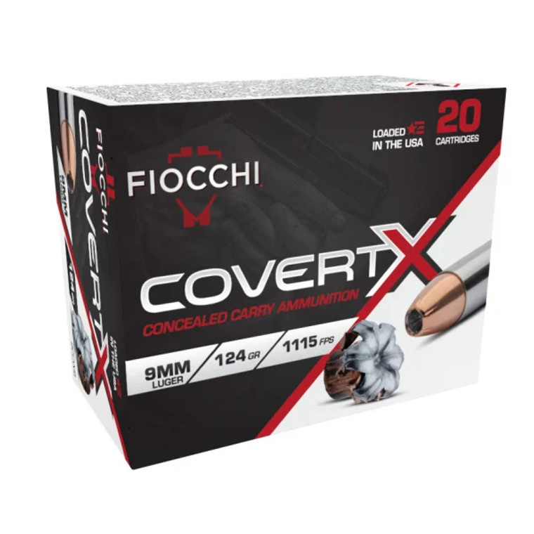 Fiocchi 9mm Luger, 124 Grain Jacketed Hollow Point Covert X, Handgun Ammunition - Box