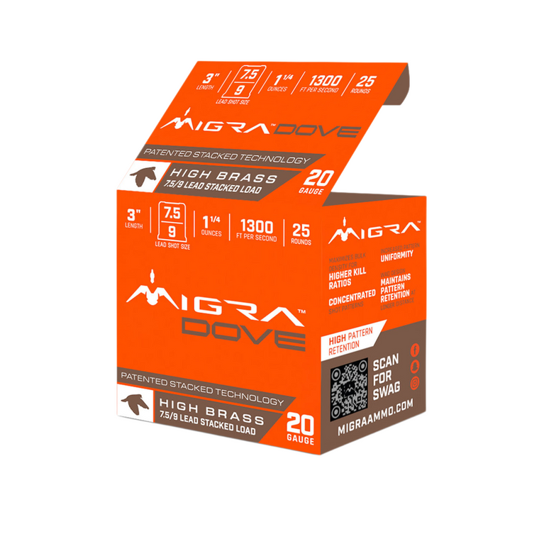 Migra Dove 1,300 fps 20 Gauge 3" 1-1/4 oz. #7.5&9 Lead Shot Shotgun Ammunition