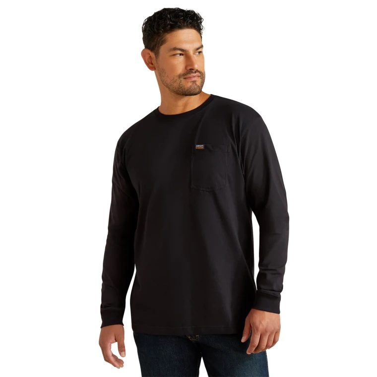 Men's Cotton Strong Standard Pocket Black Long Sleeve Shirt by Ariat
