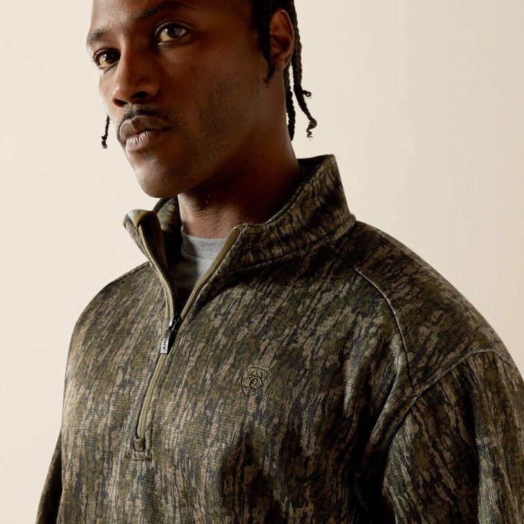 Caldwell Logo 1/4 Zip Sweater in Green Treebark