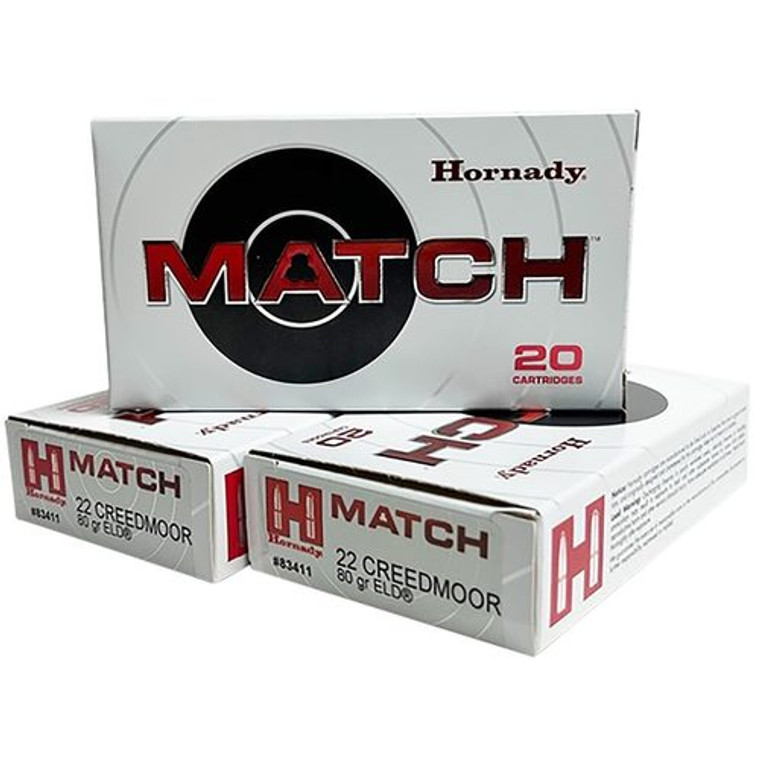 Hornady 83411 Match 22Creedmoor 80gr Extremely Low Drag-Match 20 Per Box/10 Case