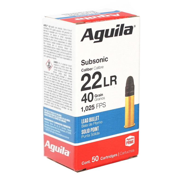 Aguila Subsonic 1,025 fps 22 Long Rifle 40 Grain Lead Solid Point Rimfire Ammunition