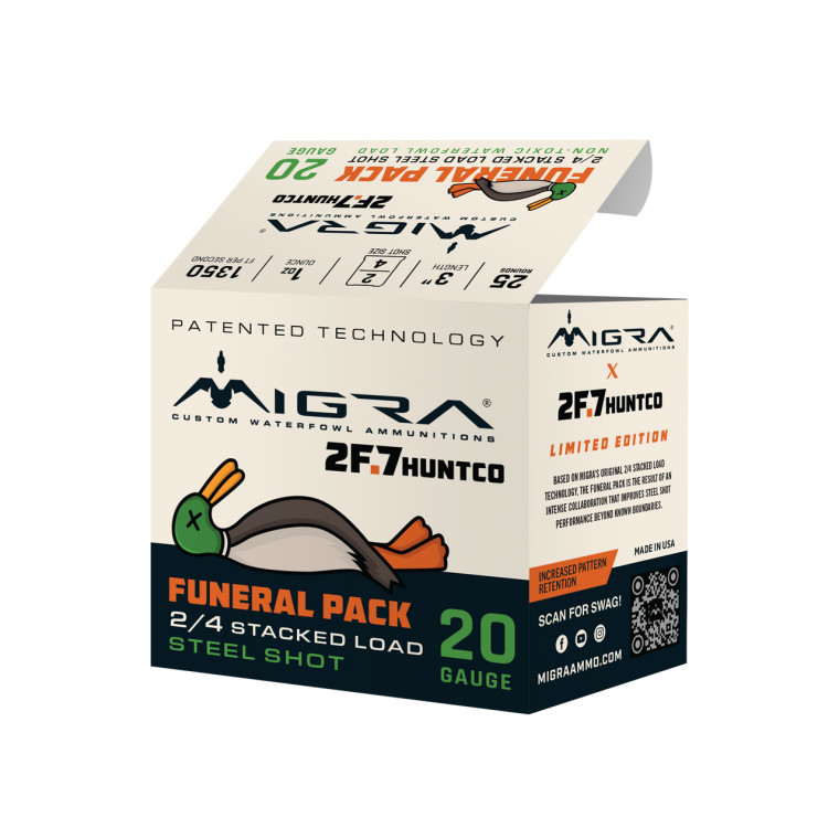 Migra Funeral Pack 1,350 fps 20 Gauge 3" 1 oz #2 & 4 Stacked Steel Shot Shotgun Ammunition