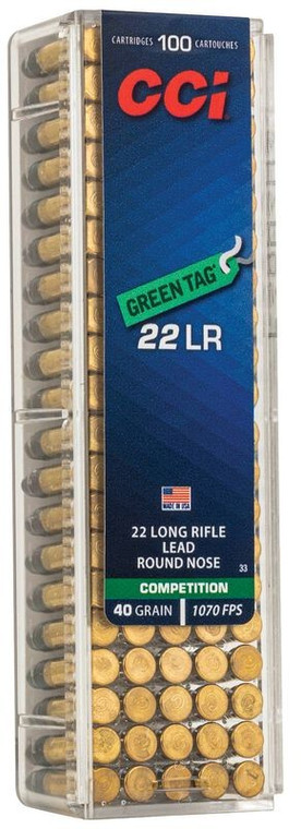 CCI Green Tag Competition 1,070 fps 22 Long Rifle 40 Grain Lead Round Nose Rimfire Ammunition