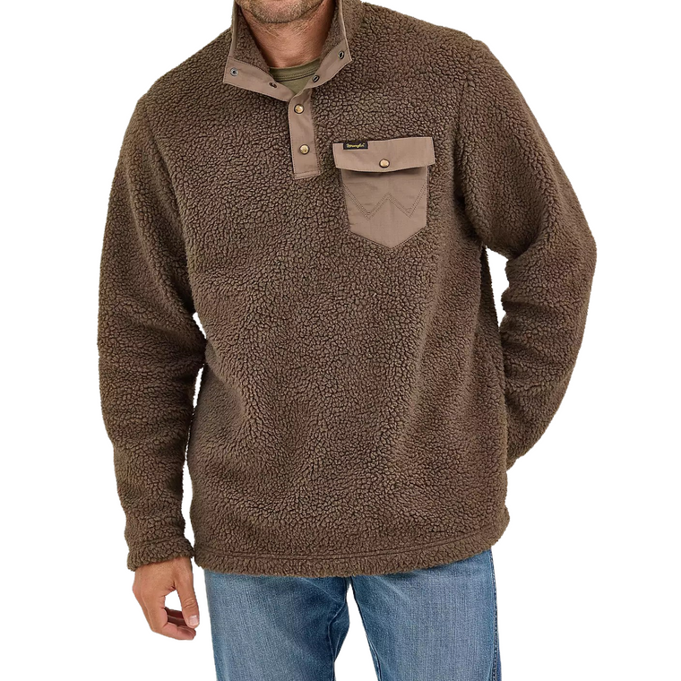 Men's Quarter Snap Long Sleeve Sherpa Fleece Pullover by Wrangler