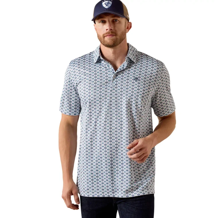 Men's All Over Print Short Sleeve White Southwest Print Polo Shirt  by Ariat