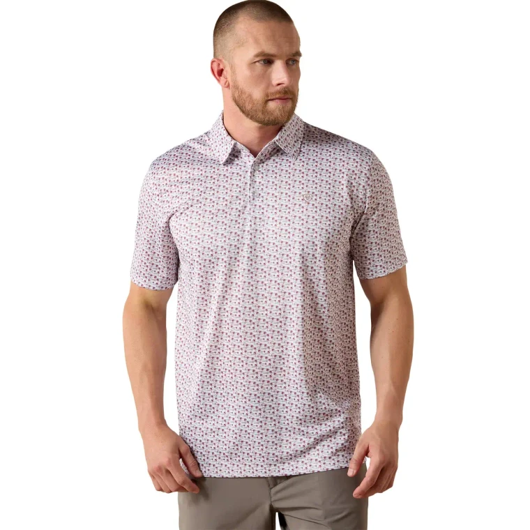Men's All Over Print Short Sleeve White Polo Shirt by Ariat
