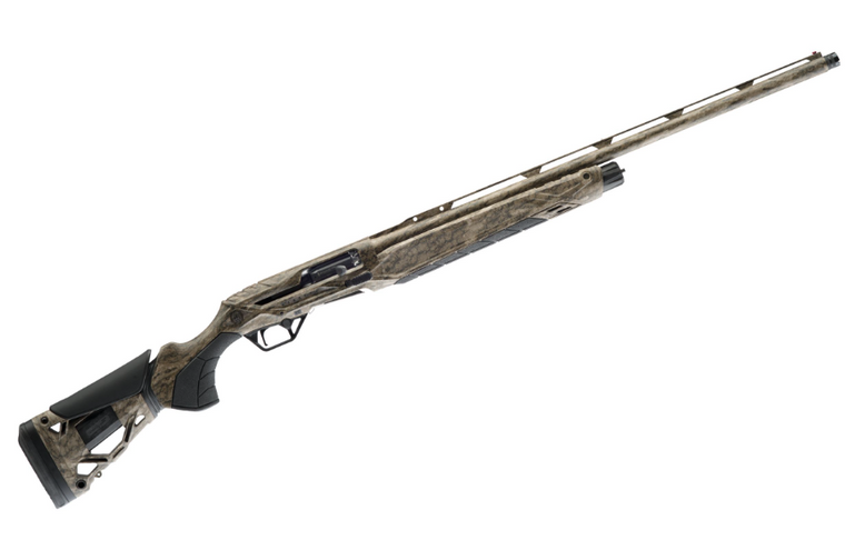 Beretta AX800 Suprema 12 Gauge Semi-Auto Shotgun 28-inch Steelium Pro barrel Mossy Oak Bottomland camo finish flooded timber duck hunting shotgun with B-LINK Pro gas system Kick-Off Pro recoil reduction optics-ready polymer receiver and fully adjustable fit system