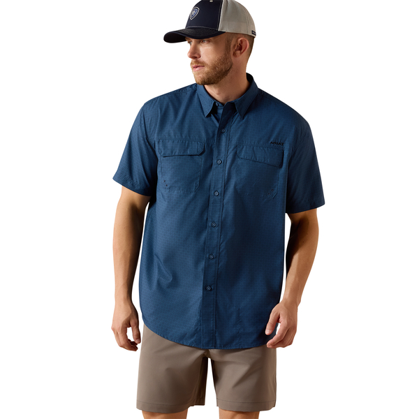 Men's Navy Printed VentTEK Outbound Classic Fit Short Sleeve Button Up Shirt by Ariat