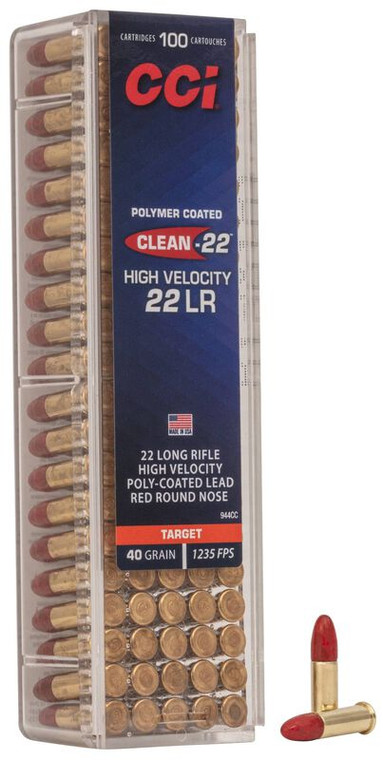 CCI High Velocity 1235fps 40 grain .22lr Poly-coated lead round nose rimfire ammunition