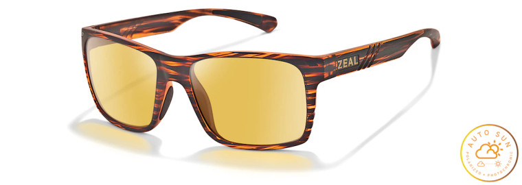 Brewer Sunglasses with Woodgrain Frames and AutoSun Lenses by Zeal