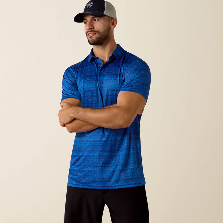 All Over Print Fitted Polo-Blue by Ariat