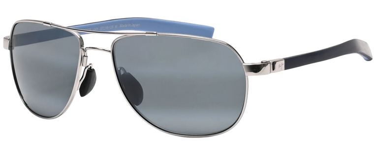 Guardrails Sunglasses with Silver and Blue Frames and Grey Lens by Maui Jim