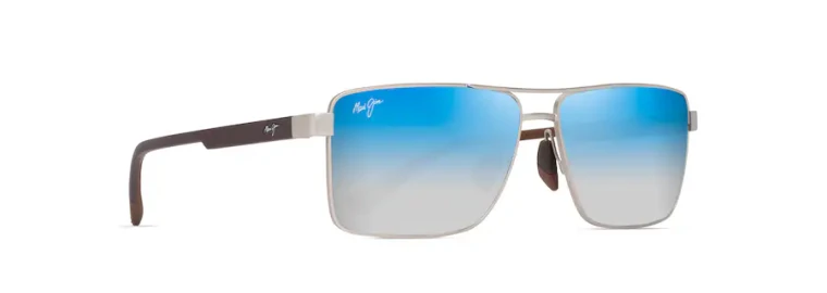 Piha Sunglasses with Matte Silver and Brown Frames with Dual Mirror Blue and Silver Lens by Maui Jim