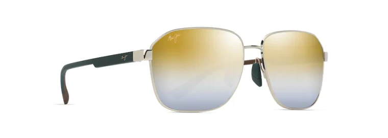 'Onipa'a Asian Fit Sunglasses with Shiny Gold Green Frames and Dual Mirror Gold to Silver Lens by Maui Jim